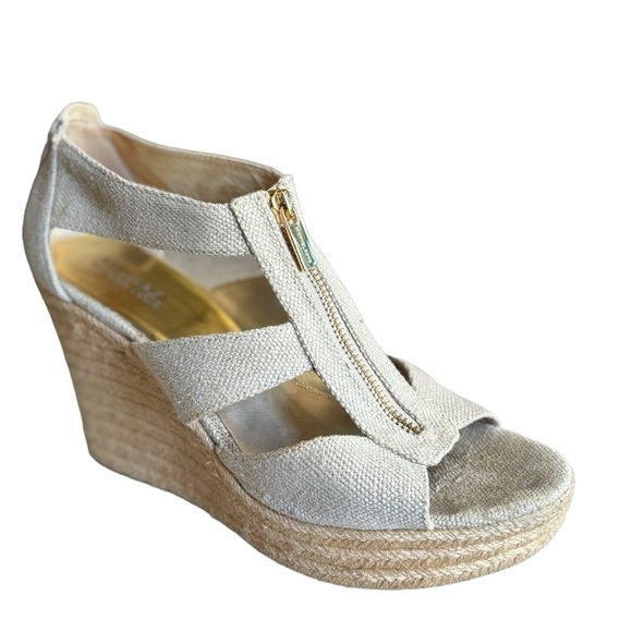 Michael Kors Beige Platform Wedge Espadrille Sandals Size 10 Strappy Open Toe - Picture 7 of 12